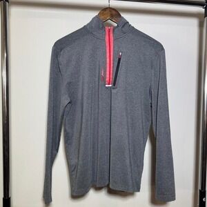 Reebok Gray Light Weight Long Sleeve Quarter Zip With Red Zipper Detailing Sz S